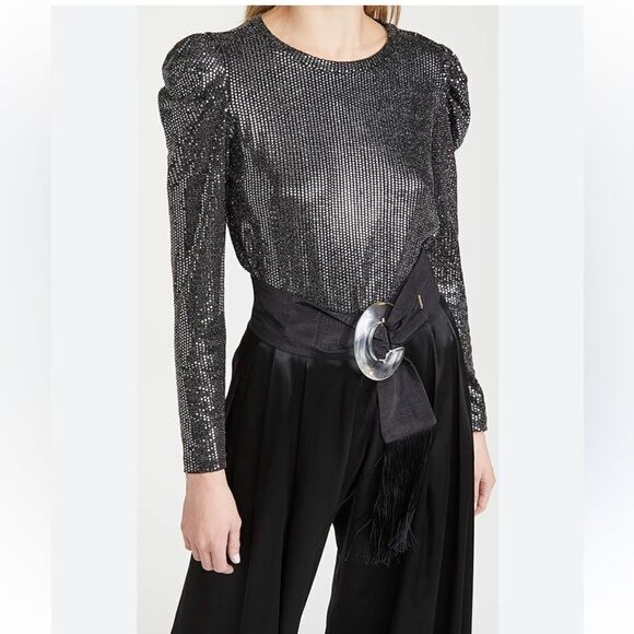 Ro & De black shimmer sequins puff sleeve top - Picture 3 of 7